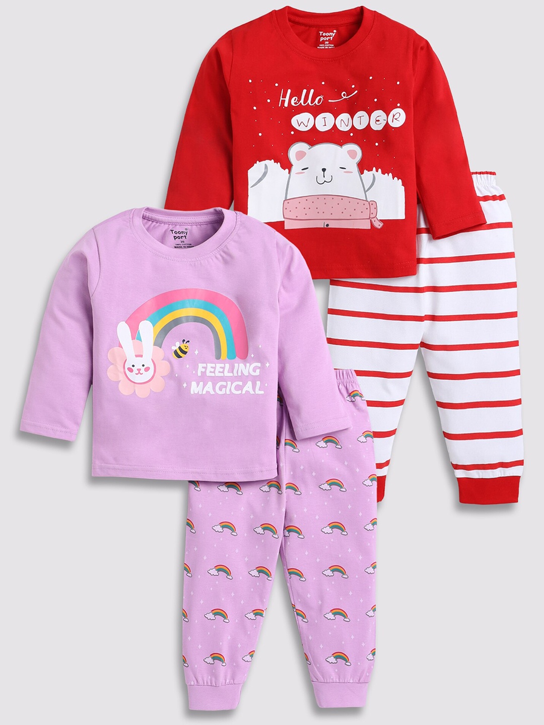 

Toonyport Kids Pack Of 2 Printed Pure Cotton T-shirt With Joggers, Lavender
