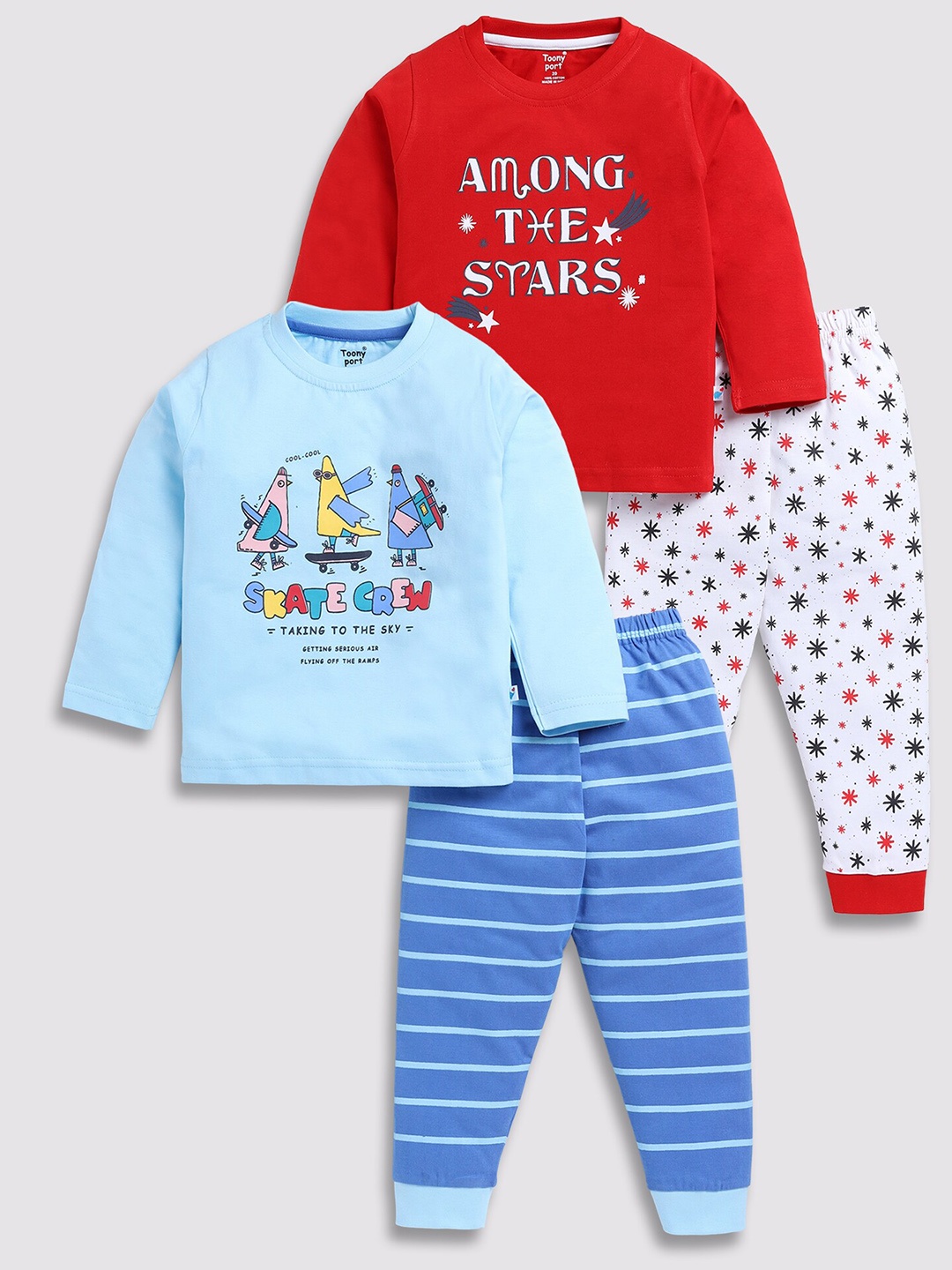 

Toonyport Kids Pack Of 2 Printed Pure Cotton Top with Trousers, Red