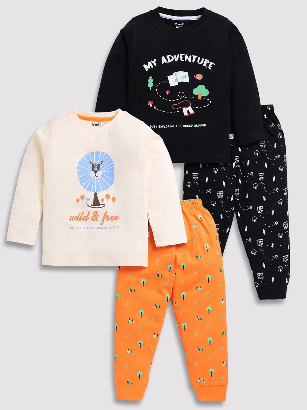 

Toonyport Kids Pack Of 2 Printed Pure Cotton T-shirt With Joggers, Black