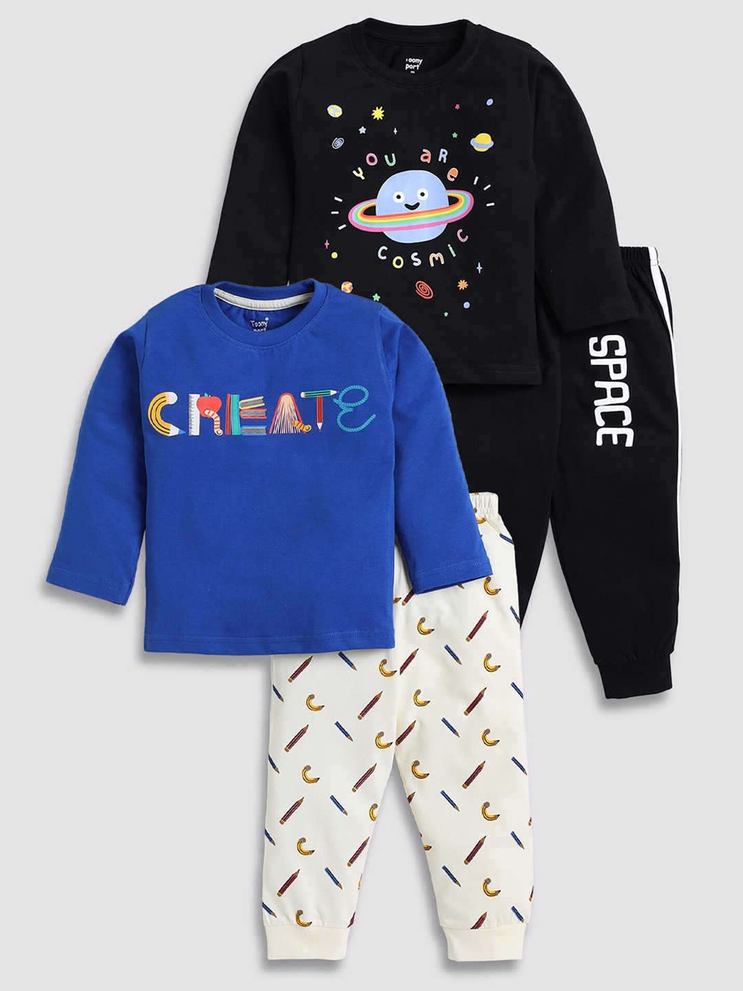 

Toonyport Kids Pack Of 2 Printed Pure Cotton Top with Trousers, Blue
