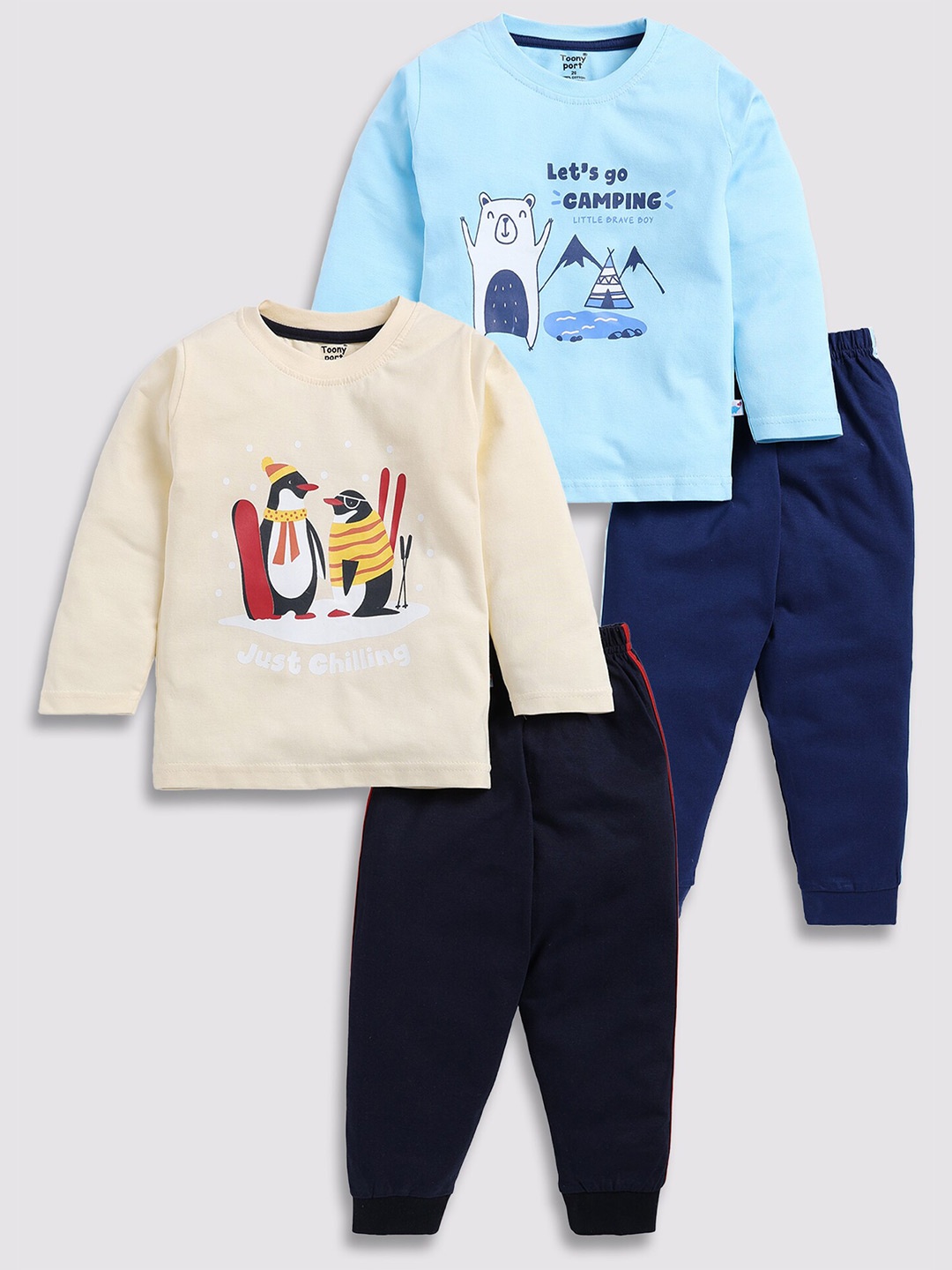 

Toonyport Kids Pack Of 2 Printed Pure Cotton T-shirt With Joggers, Navy blue