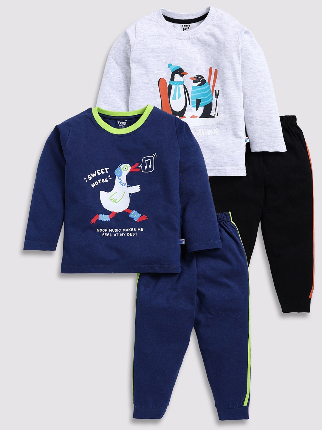 

Toonyport Kids Pack Of 2 Printed Pure Cotton T-shirt with Trouser, Navy blue