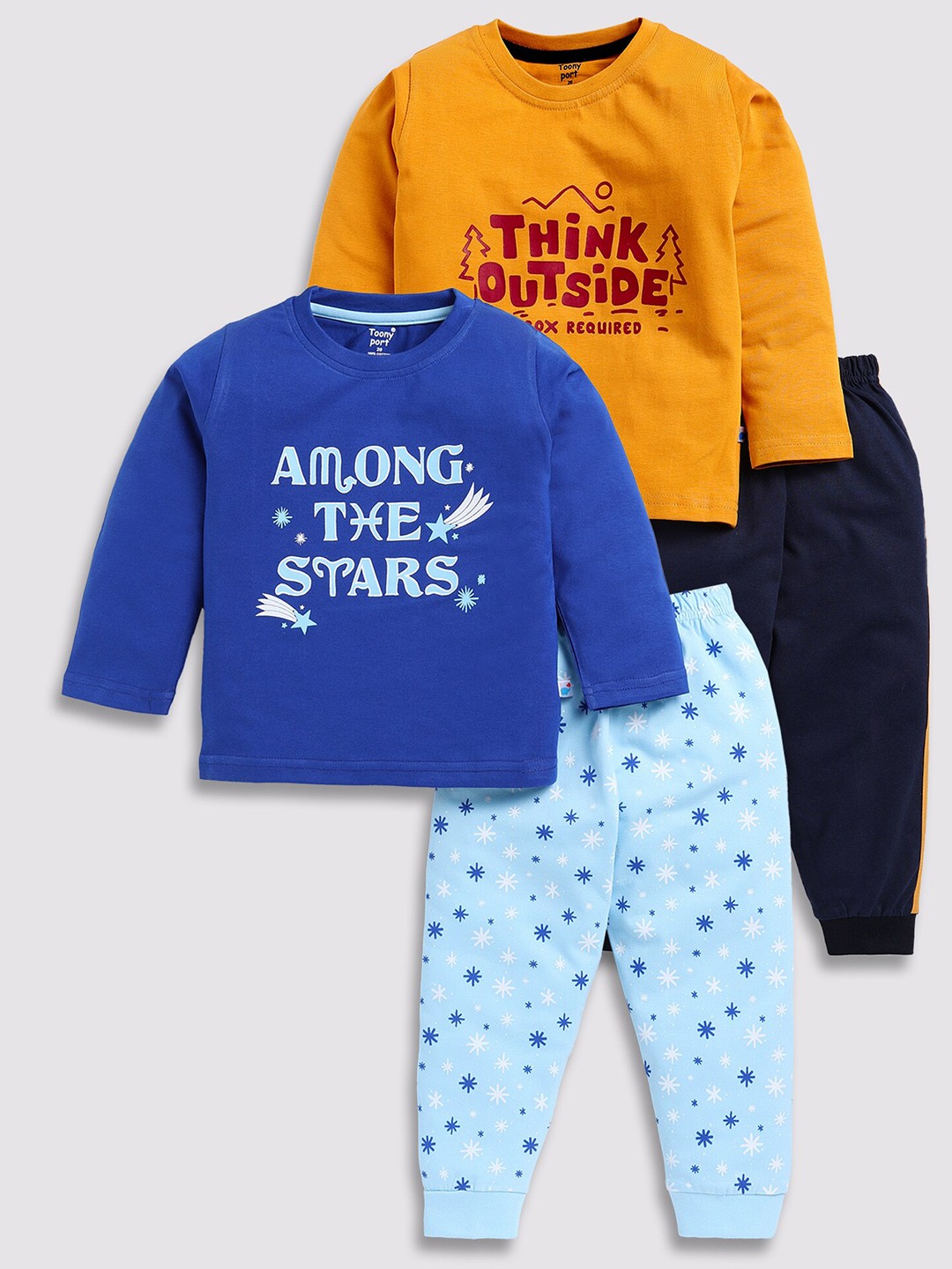 

Toonyport Kids Pack Of 2 Printed Pure Cotton T-shirt With Joggers, Blue