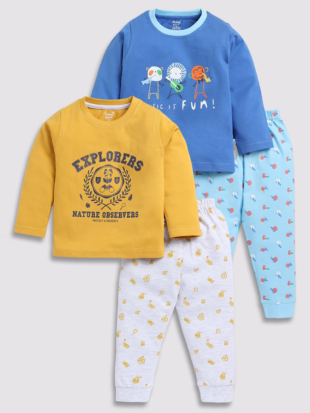 

Toonyport Kids Pack Of 2 Printed Pure Cotton T-shirt with Trouser, White