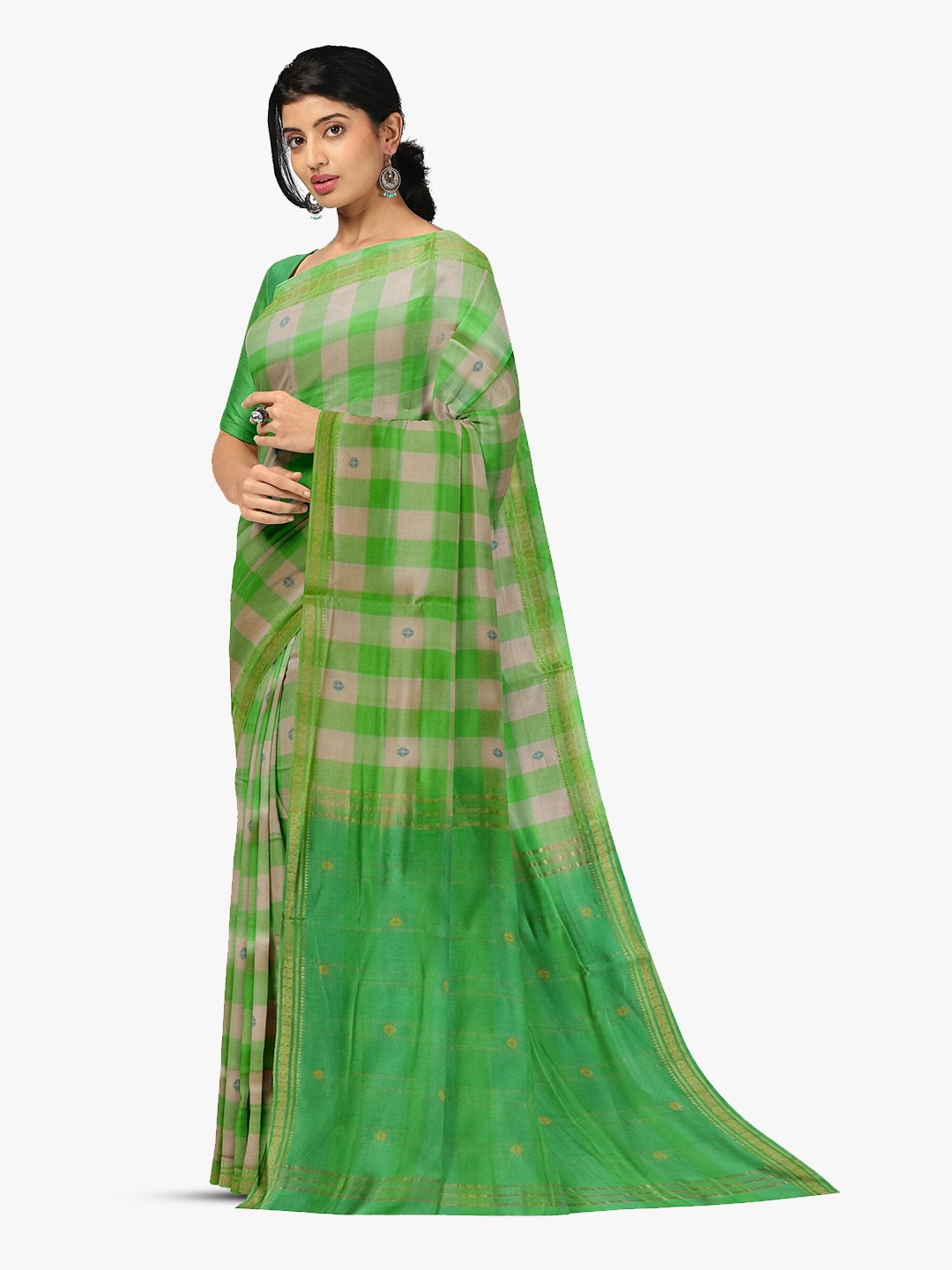 

APCO Checked Pure Cotton Saree, Green