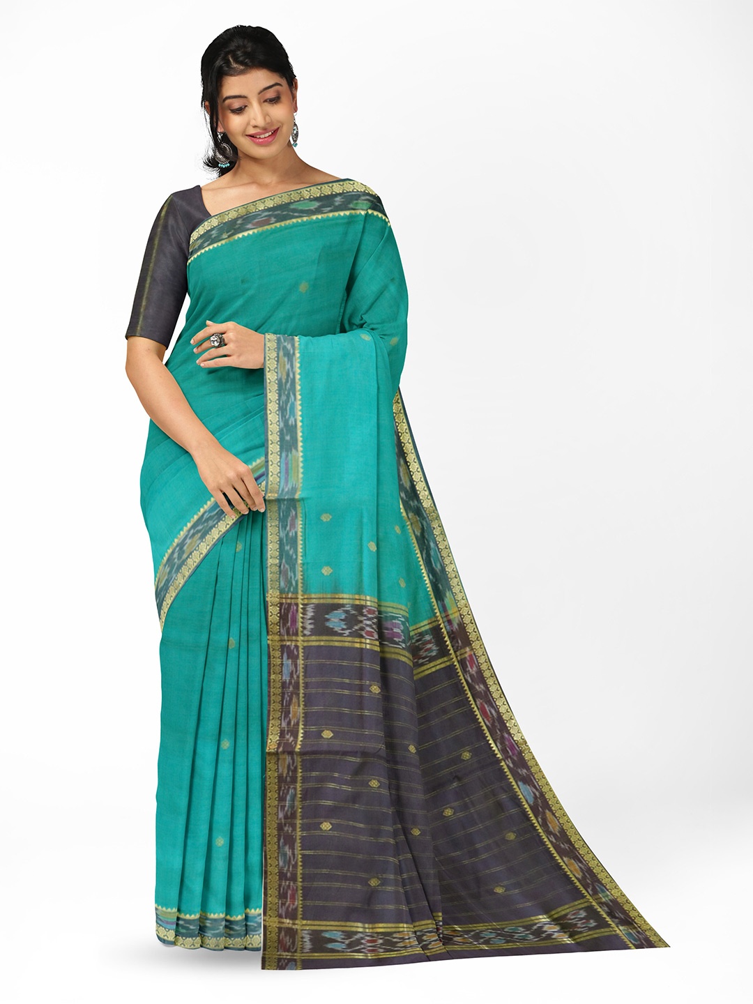 

APCO Geometric Woven Design Cotton Saree, Green