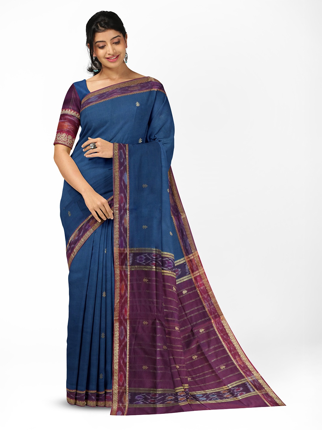 

APCO Ethnic Motifs Printed Zari Pure Cotton Saree, Blue