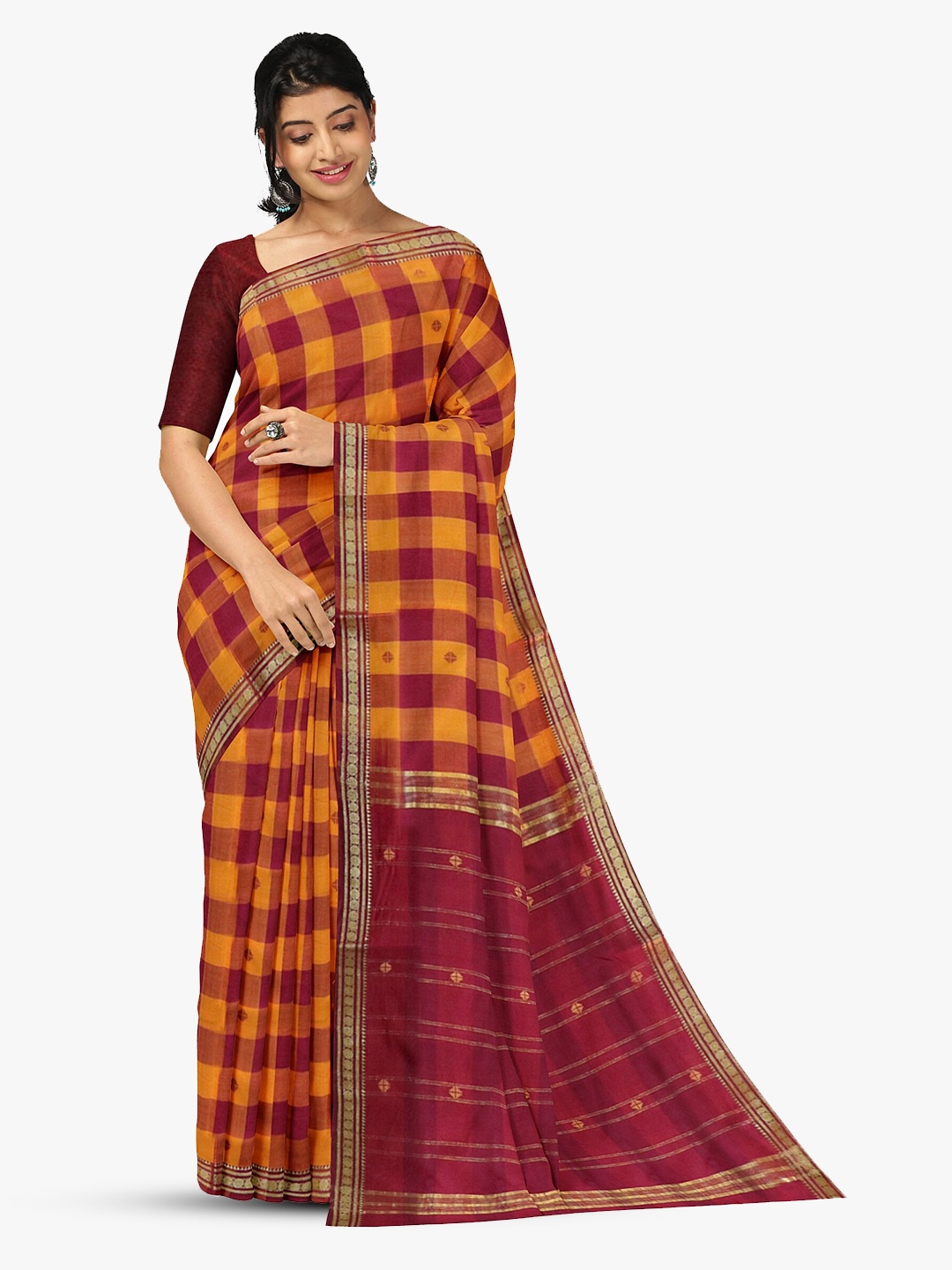 

APCO Checked Pure Cotton Saree With Woven Design Border, Yellow