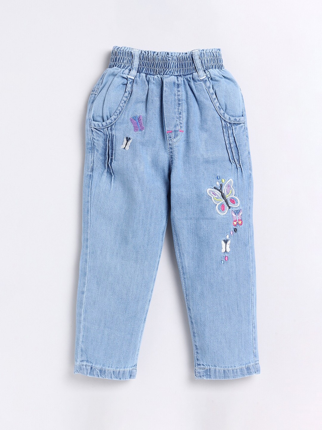 

DENIKID Infants Mid-Rise Clean Look Embroidered Detail Pure Cotton Jeans, Blue