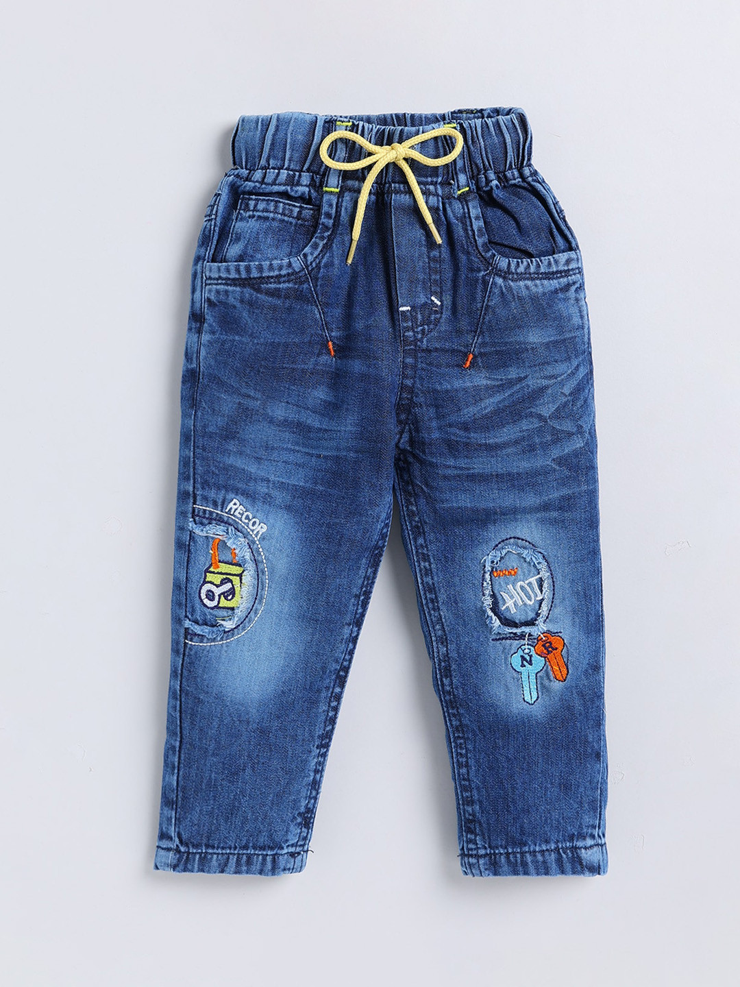 

DENIKID Infants Mid-Rise Clean Look Embroidered Detail Light Fade Pure Cotton Jeans, Blue