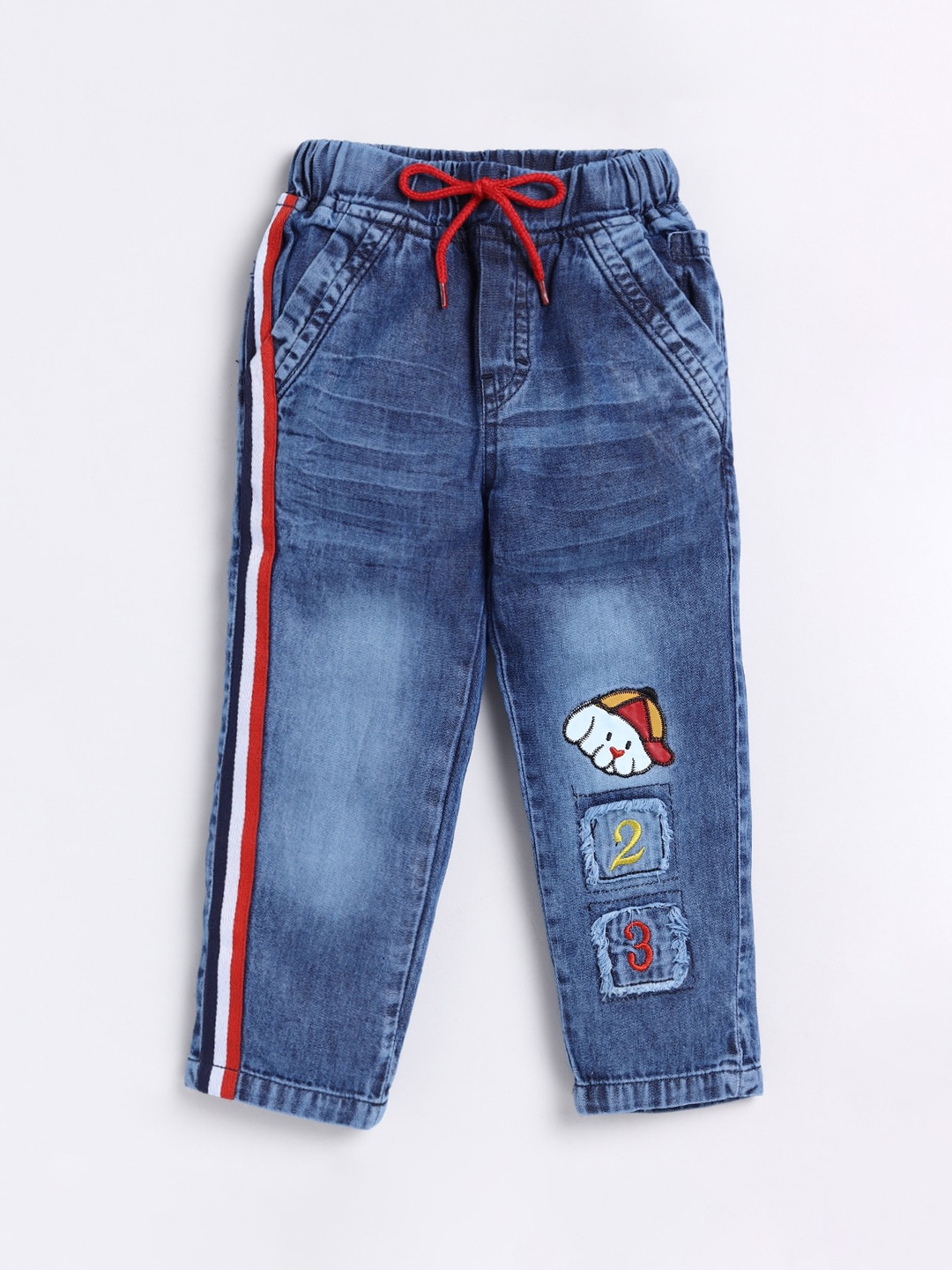 

DENIKID Kids Applique Regular Fit Light Fade Pure Cotton Jeans, Blue