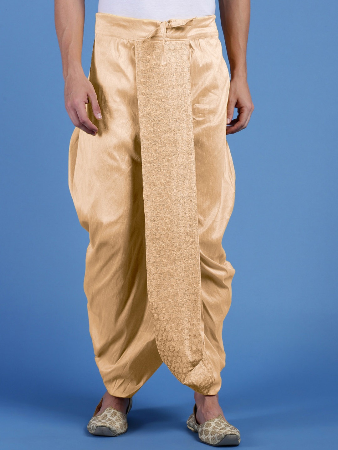 

Sanwara Men Embroidered Art Silk Dhotis, Beige