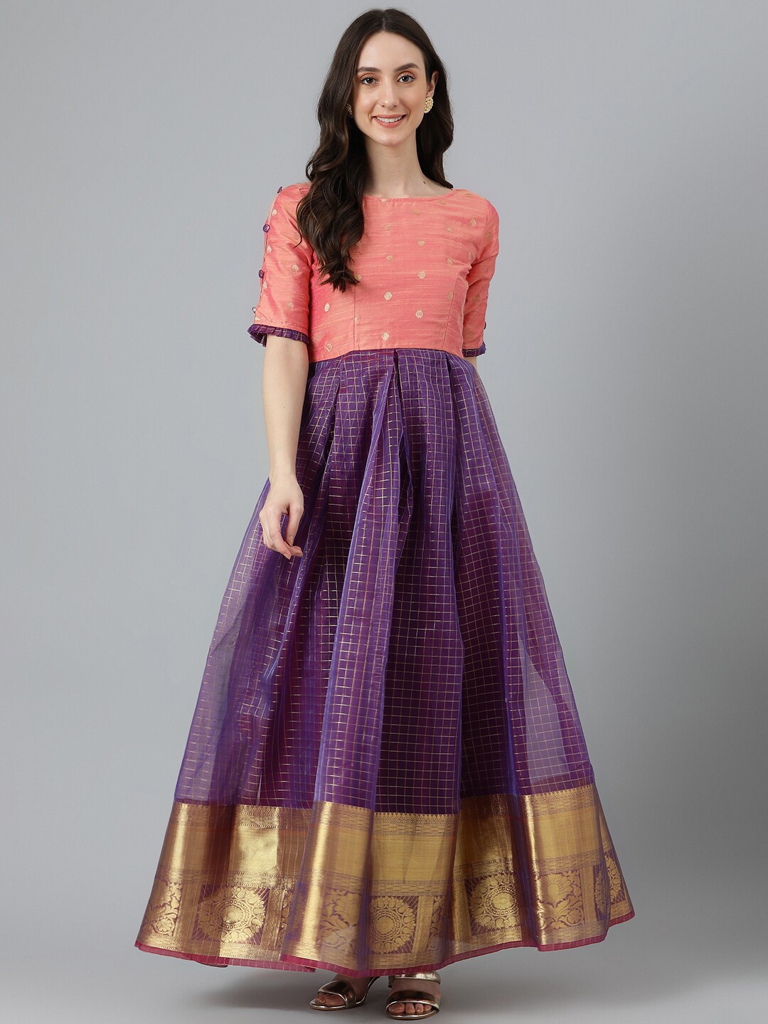 

Vinya Self Design Maxi Ethnic Dress, Pink