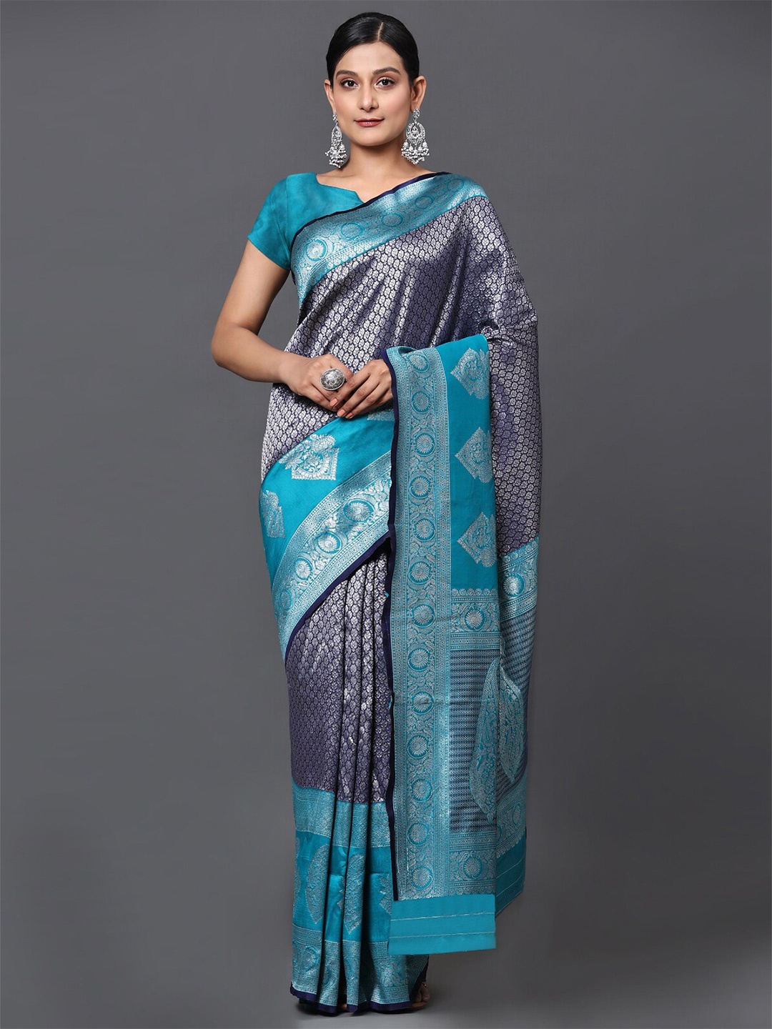 

GoStyle Ethnic Motifs Woven Design Zari Banarasi Saree, Turquoise blue