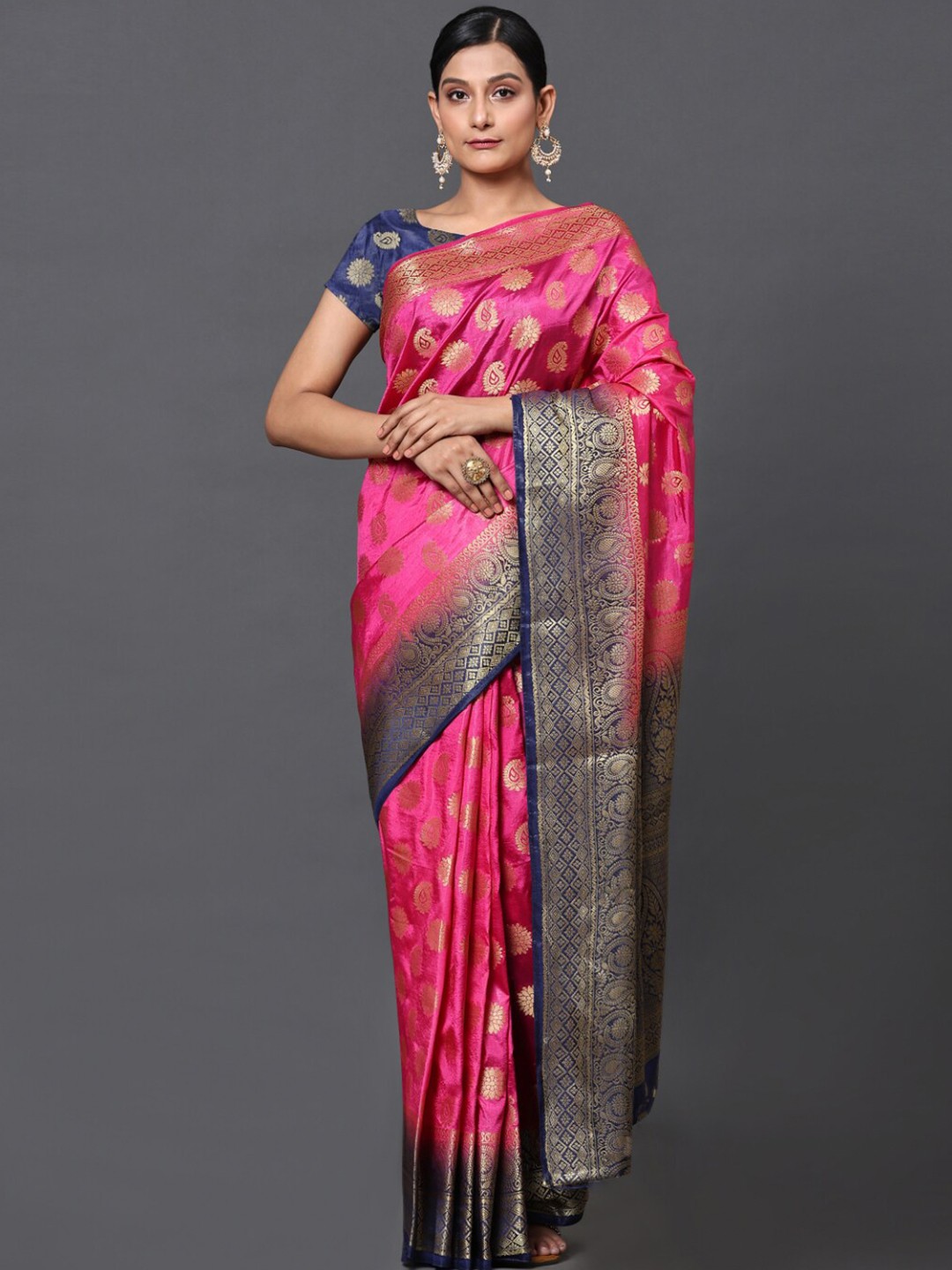 

GoStyle Ethnic Motifs Woven Design Zari Banarasi Saree, Pink