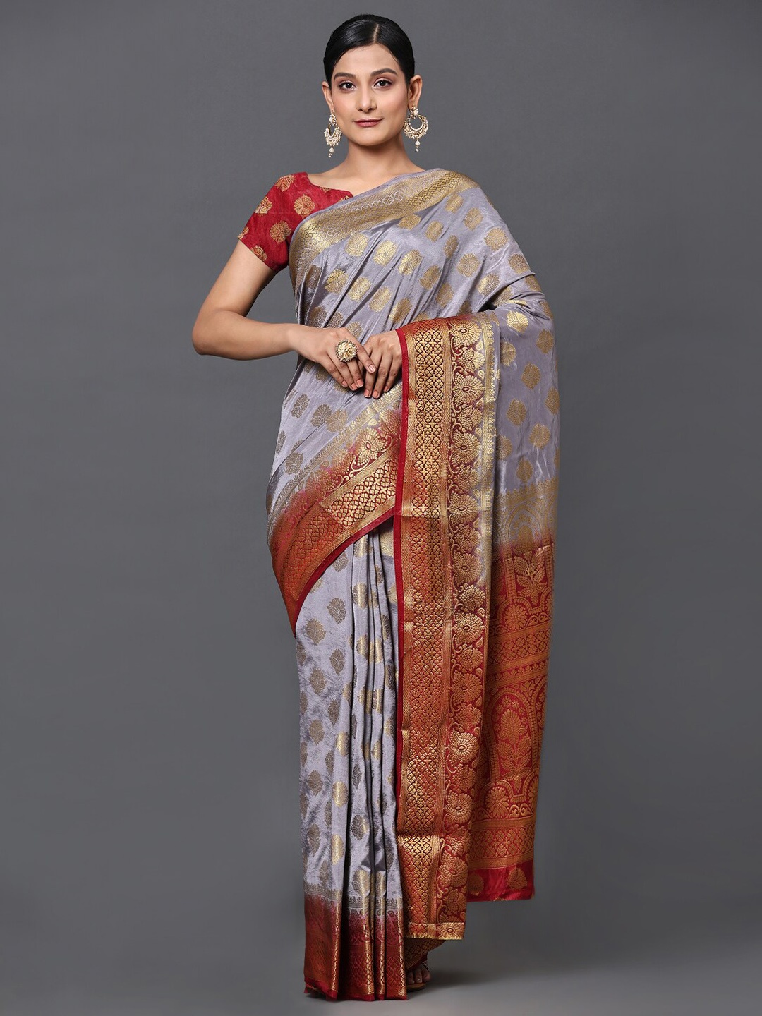 

GoStyle Ethnic Motifs Woven Design Zari Detailed Banarasi Saree, Grey
