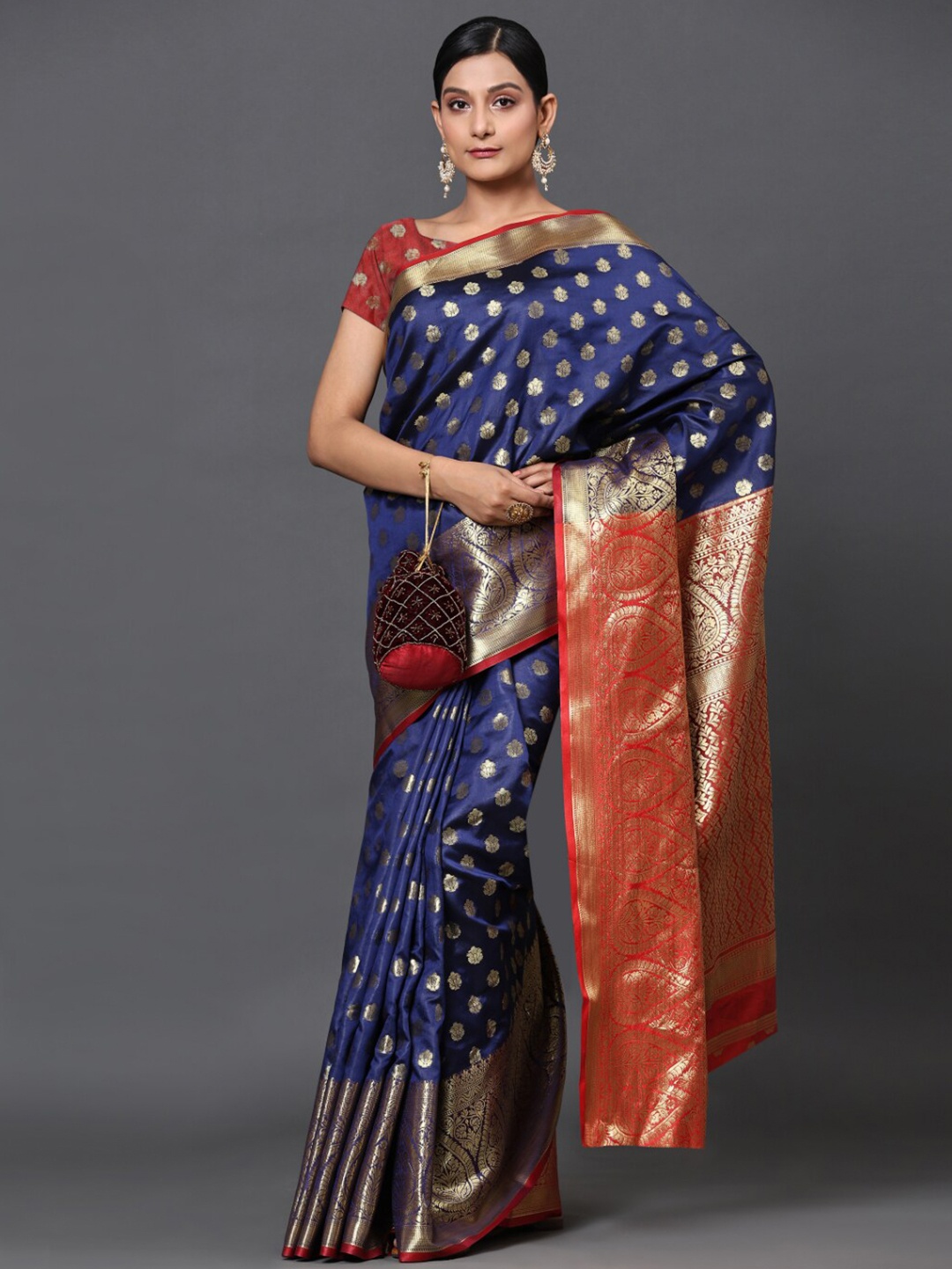 

GoStyle Ethnic Motifs Woven Design Zari Banarasi Saree, Blue