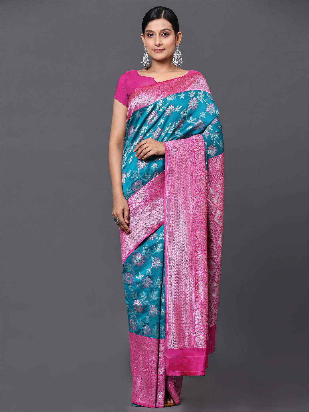 

GoStyle Floral Woven Design Zari Banarasi Saree, Pink
