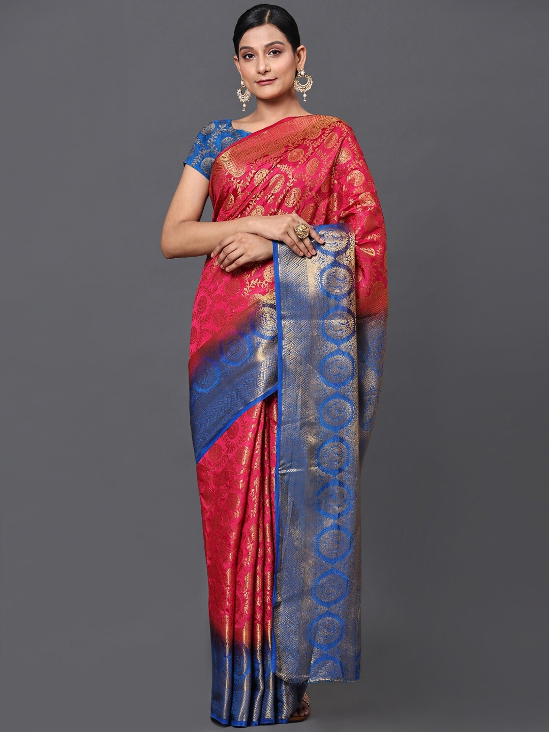 

GoStyle Ethnic Motifs Woven Design Zari Banarasi Saree, Red