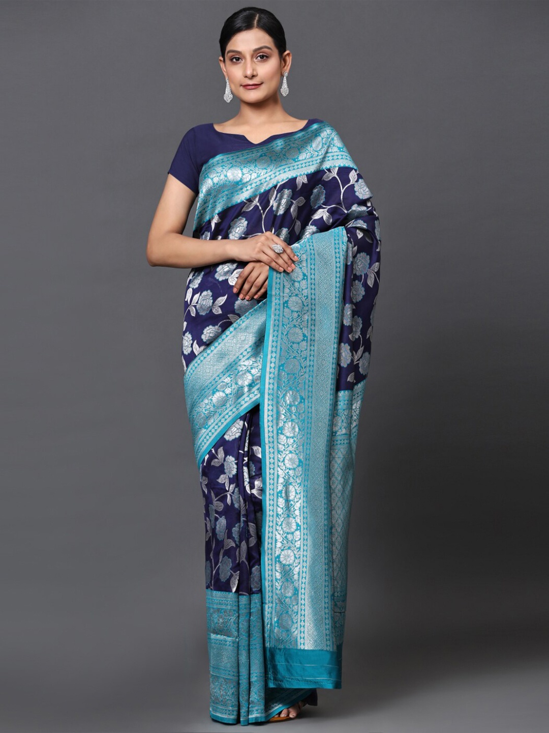 

GoStyle Floral Woven Design Zari Banarasi Saree, Blue