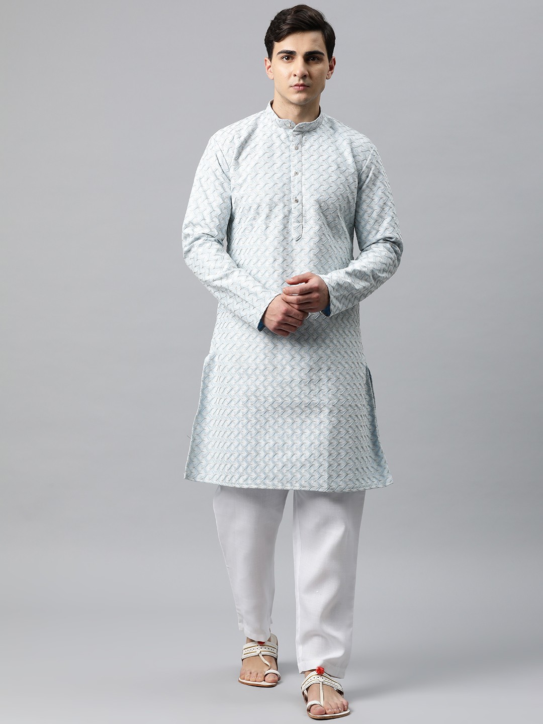 

Luxrio Men Woven Design Thread Work Cotton Kurta, Turquoise blue