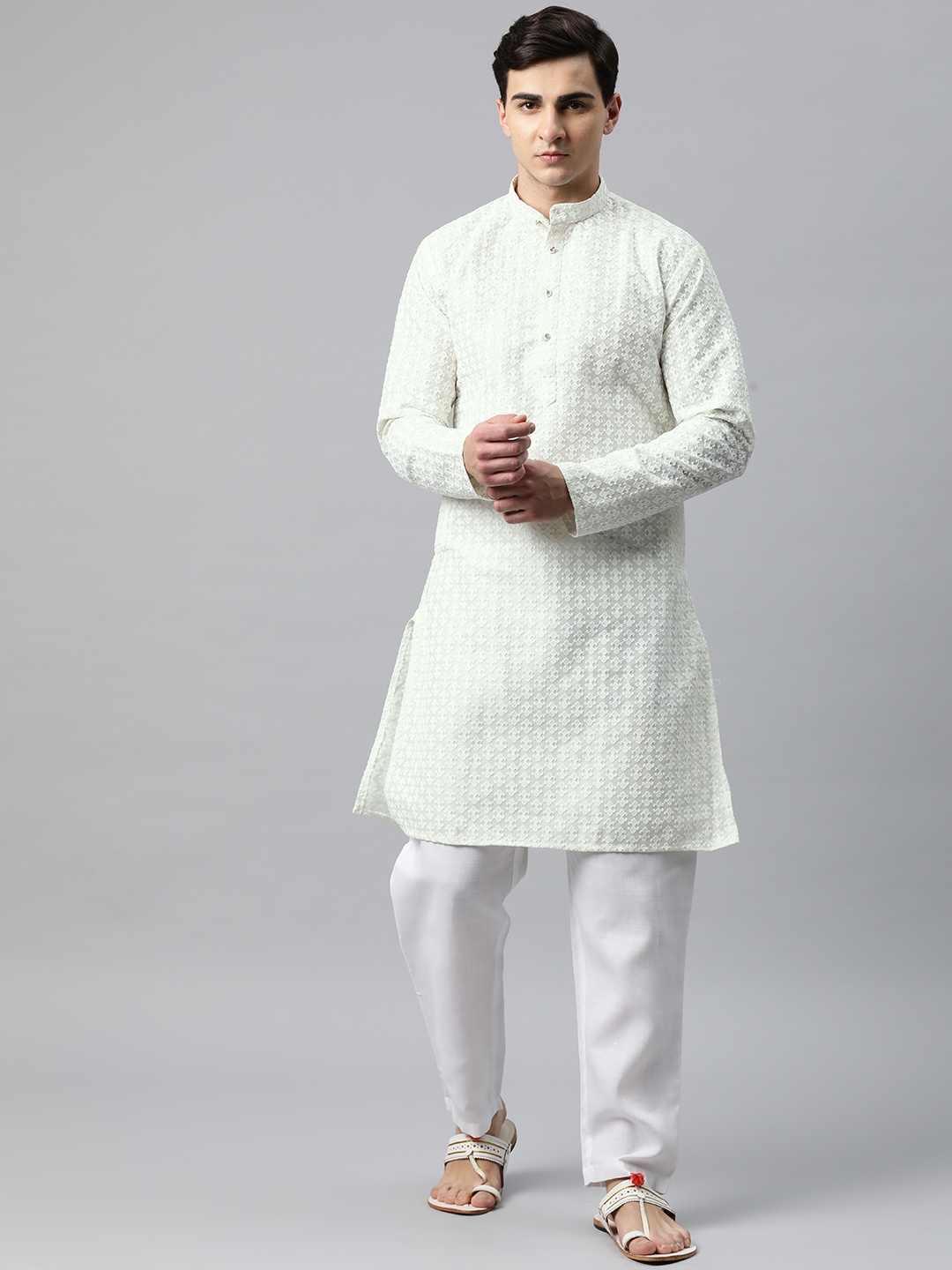 

Luxrio Men Ethnic Motifs Embroidered Chikankari Cotton Kurta, White