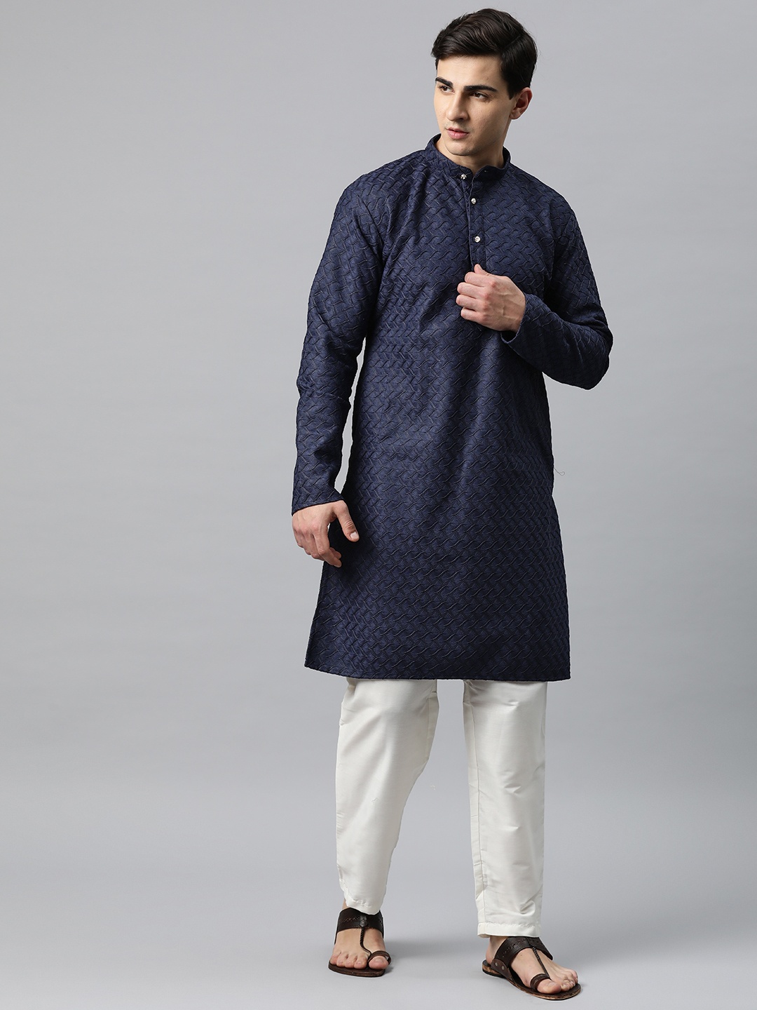 

Luxrio Men Woven Design Cotton Kurta, Navy blue