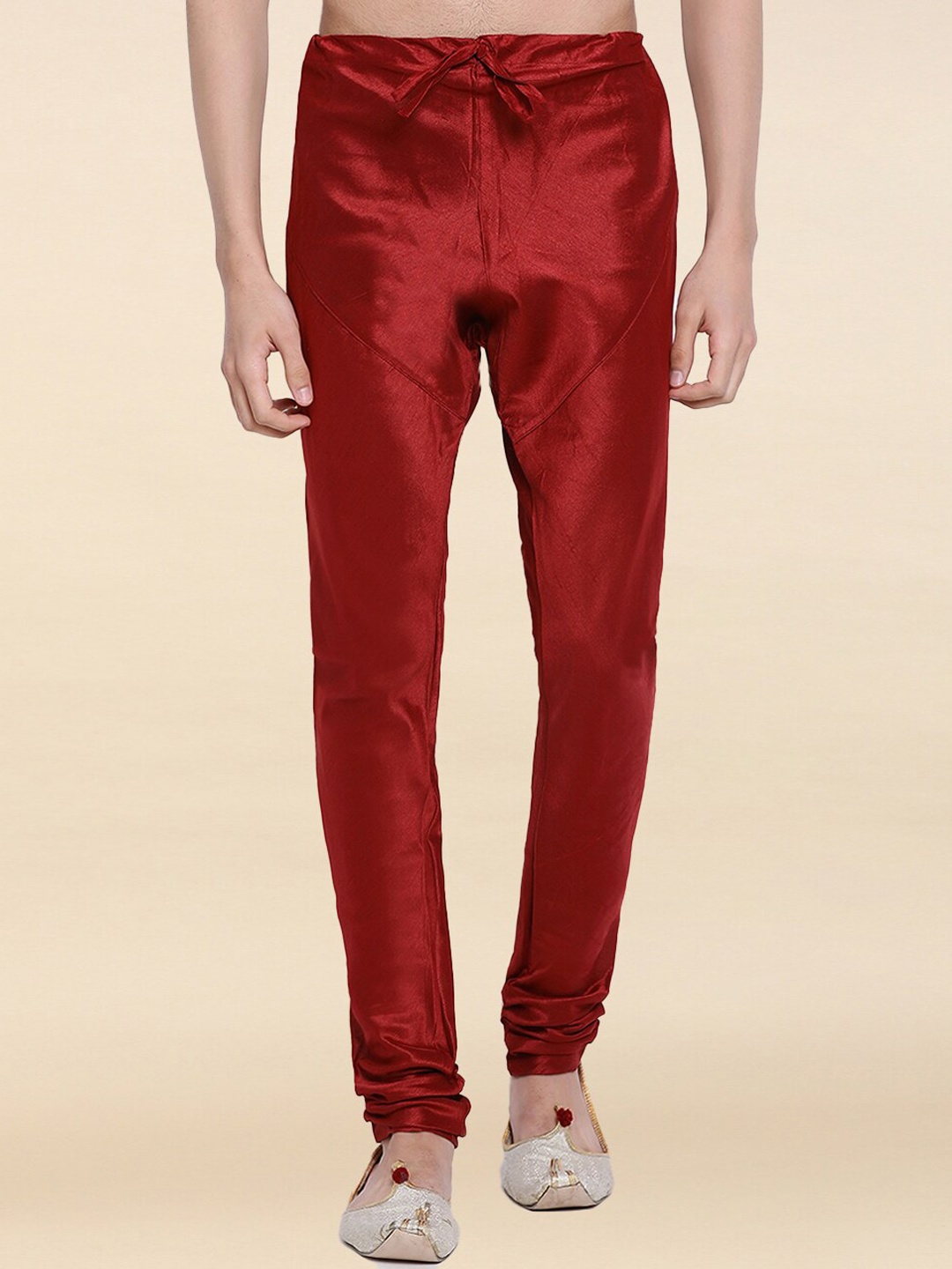 

Sanwara Men Mid-Rise Slim-Fit Art Silk Pyjamas, Maroon