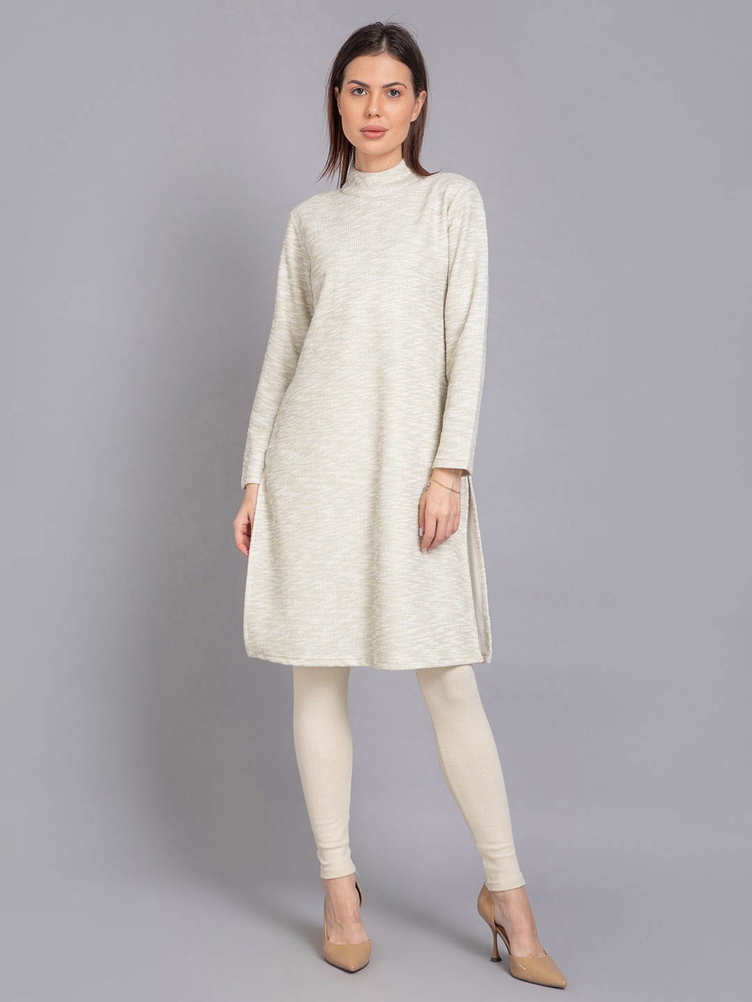 

SUTI Self Design High Neck Woollen Tunic, Grey