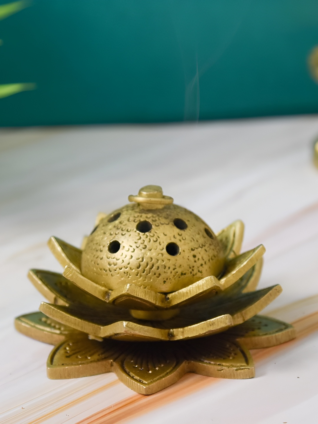 

Bhimonee Decor Gold-Toned Brass Lotus Design Pooja Dhoop Dani