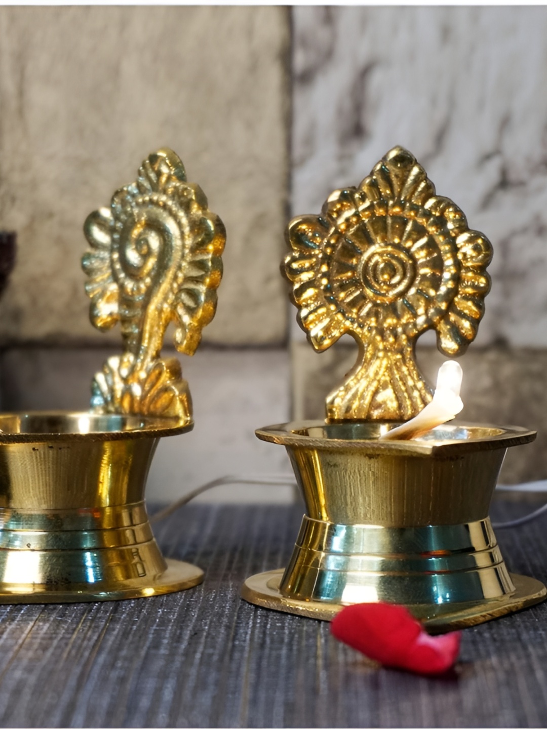 

Bhimonee Decor Gold-Toned 2 Pieces Brass LED Light Electric Pooja Diyas