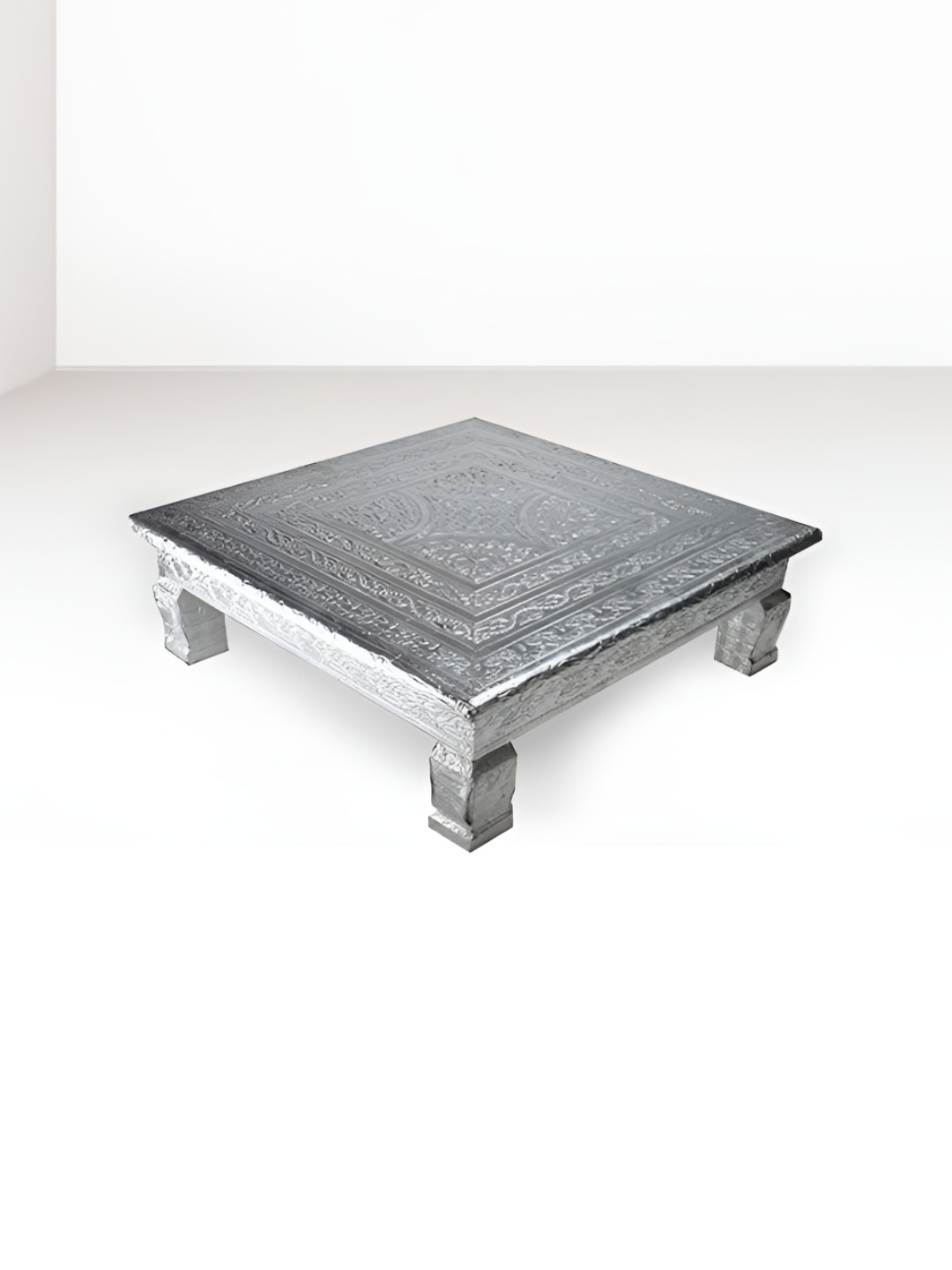 

Bhimonee Decor Silver-Toned Metal Rajwadi Work Rectangle Pooja Chowkie