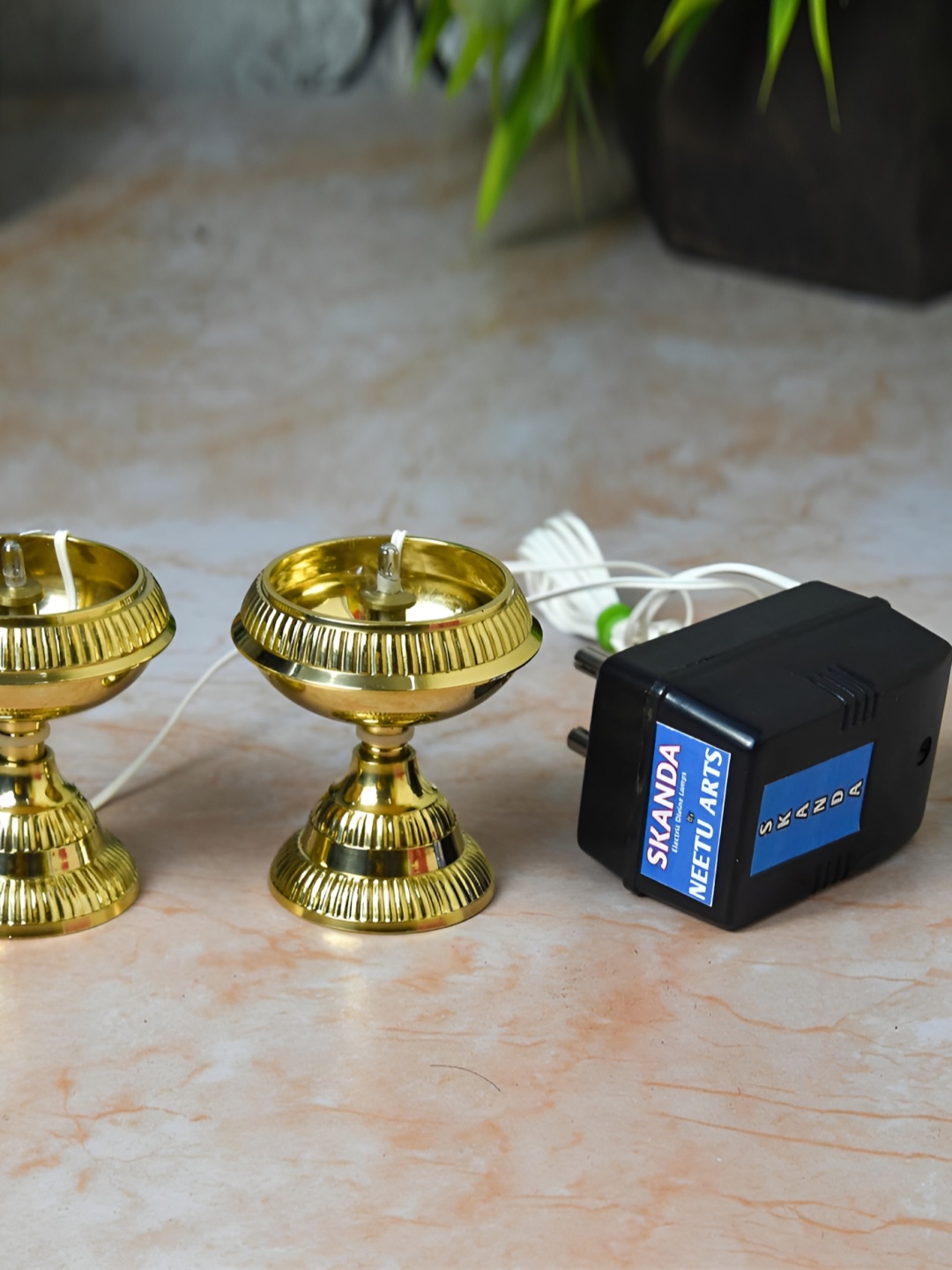 

Bhimonee Decor Gold-Toned 2 Pieces Pure Brass LED Bulb Lotus Pooja Diyas