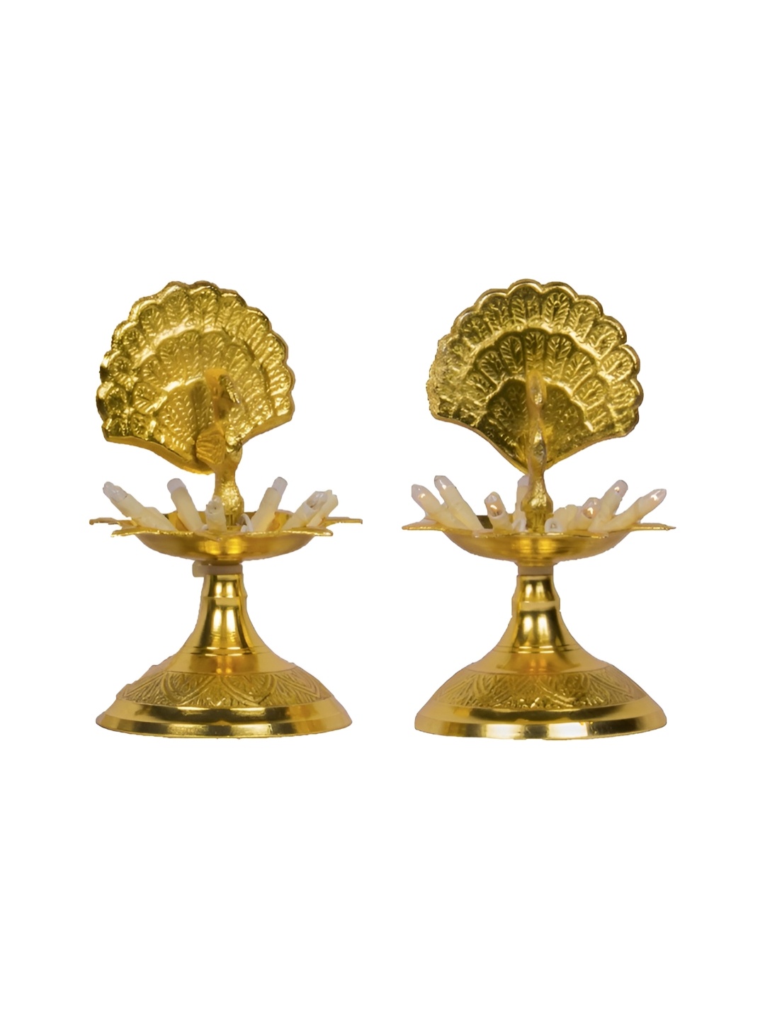 

Bhimonee Decor Gold-Toned 2 Pieces Brass Peacock Electric Diyas