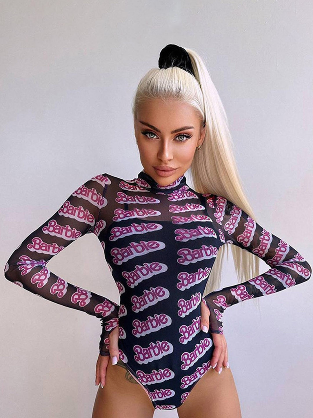 

StyleCast Black Printed Round Neck Bodysuit
