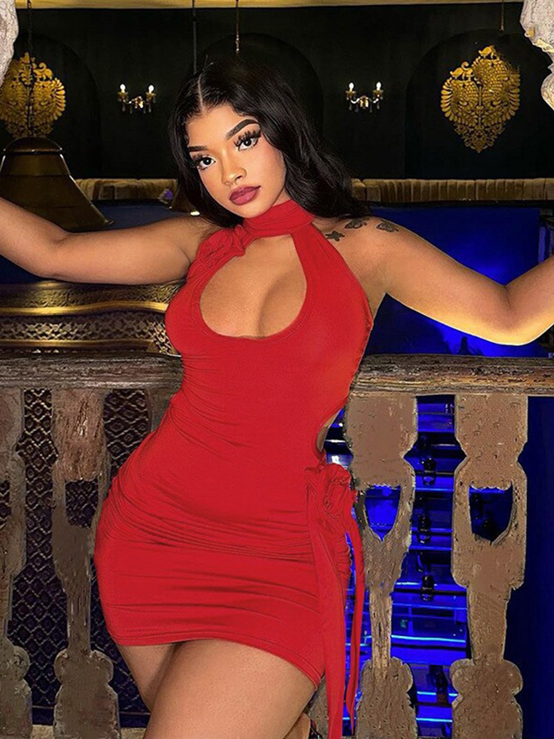 

StyleCast Red Halter Neck Gathered Detail Bodycon Dress