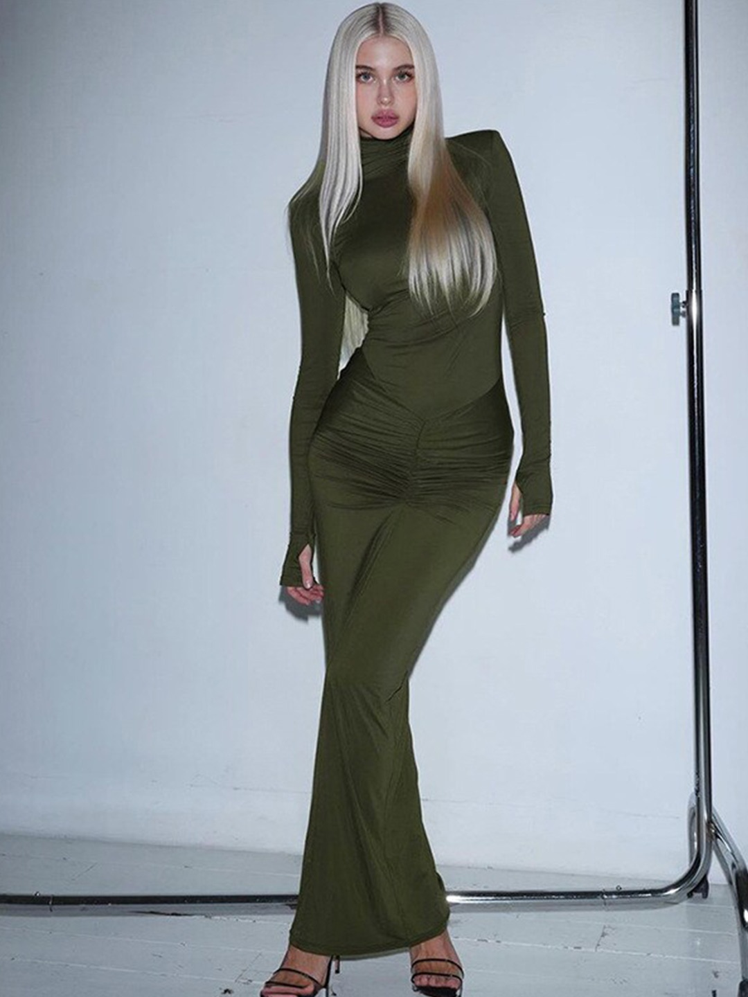 

StyleCast Green High Neck Gathered Detail Maxi Dress