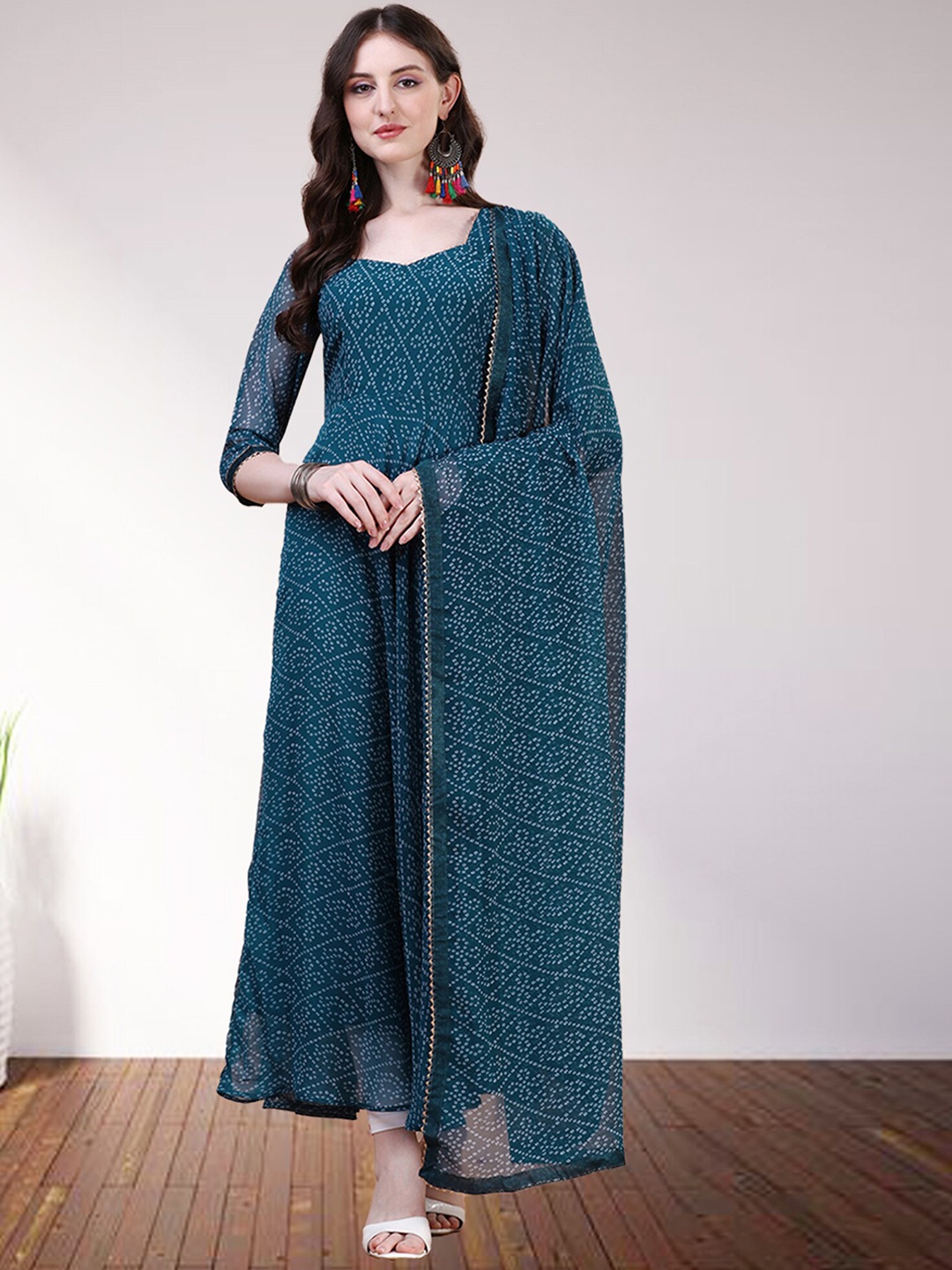 

N N ENTERPRISE Women Teal Ethnic Motifs Printed Kurti With Dupatta