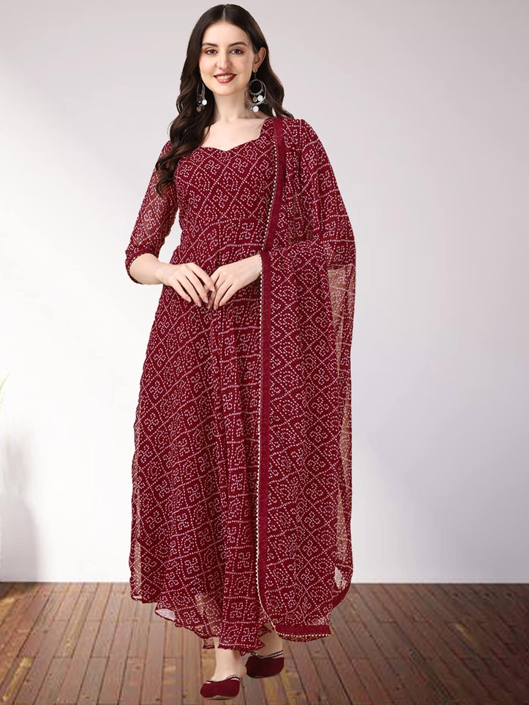 

N N ENTERPRISE Women Red Ethnic Motifs Printed Kurti With Dupatta