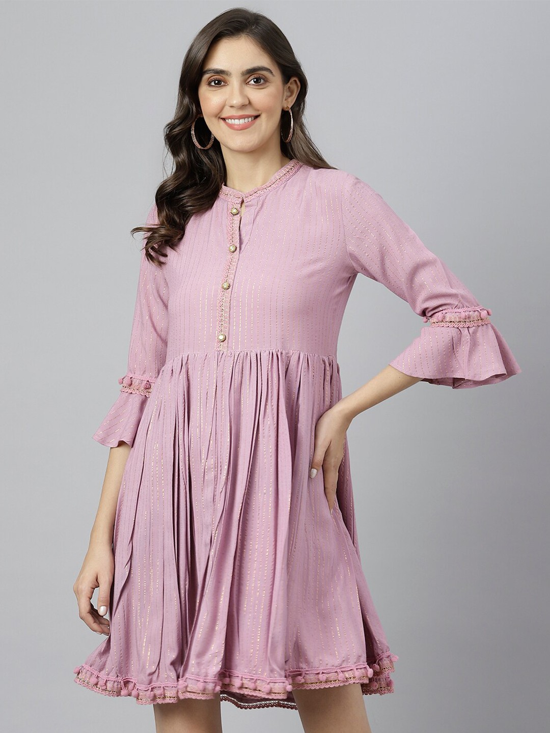 

Neemiya Striped Bell Sleeve Fit & Flare Dress, Pink