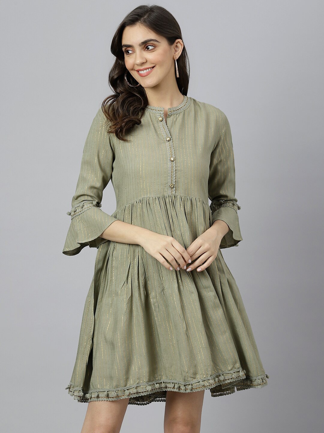 

Neemiya Striped Bell Sleeve Fit & Flare Dress, Green