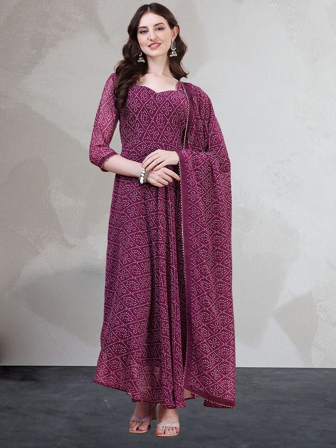 

N N ENTERPRISE Bandhani Printed Anarkali Kurta, Pink