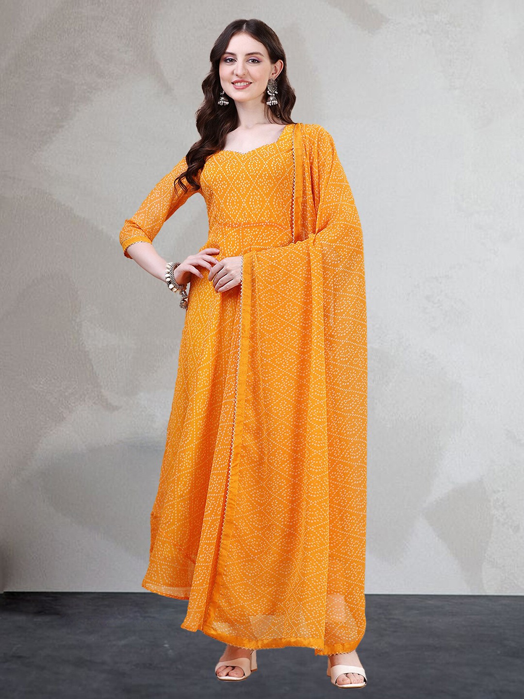 

N N ENTERPRISE Bandhani Printed Anarkali Kurta, Yellow