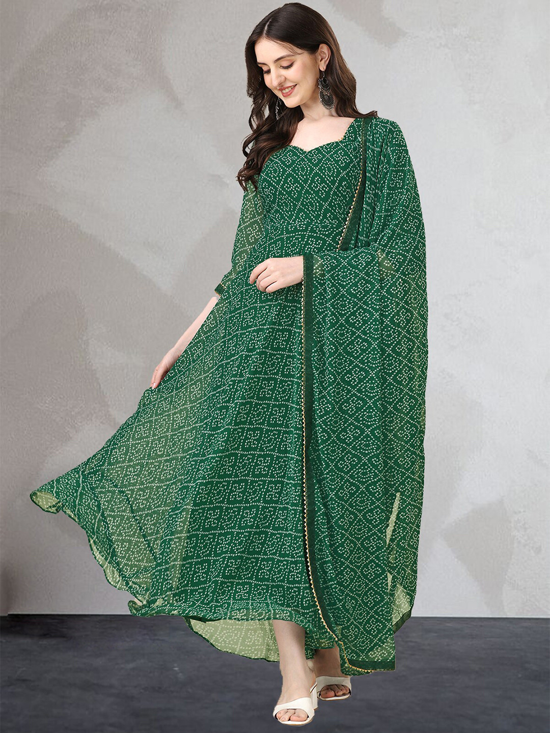 

N N ENTERPRISE Bandhani Printed Georgette Ethnic Dress, Green