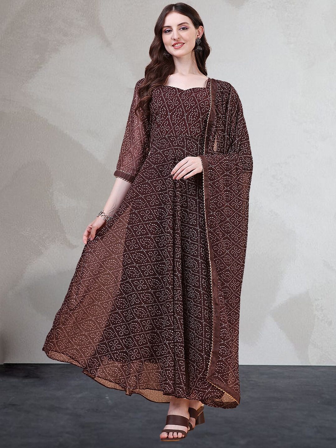 

N N ENTERPRISE Bandhani Printed Anarkali Kurta, Brown