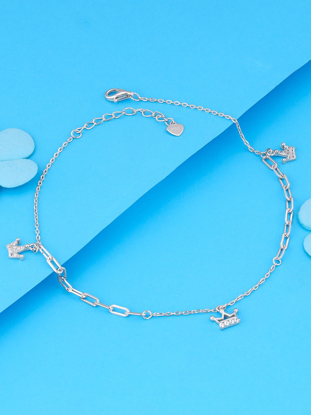 

GIVA Set Of 2 German Silver Silver Plated Stone Studded Charm Anklets
