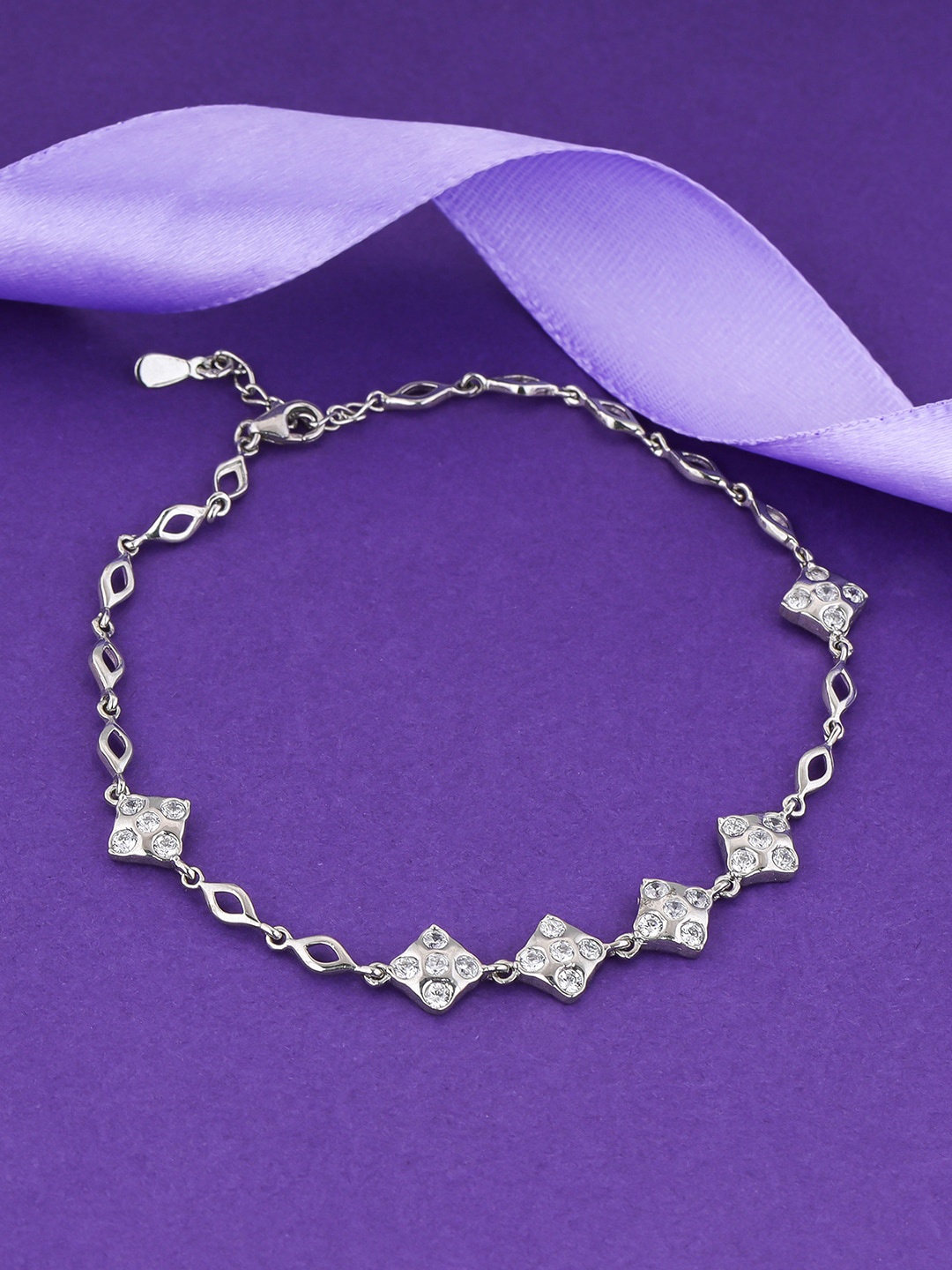 

GIVA 925 Sterling Silver Silver Plated Stone Studded Anklet