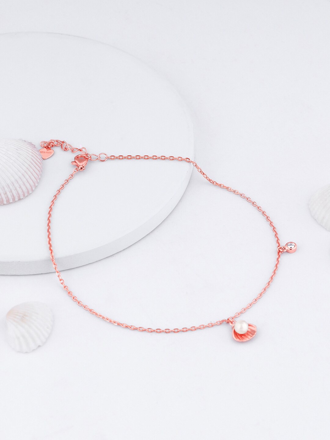 

GIVA 925 Sterling Silver Rose Gold-Plated Stone-Studded Anklet