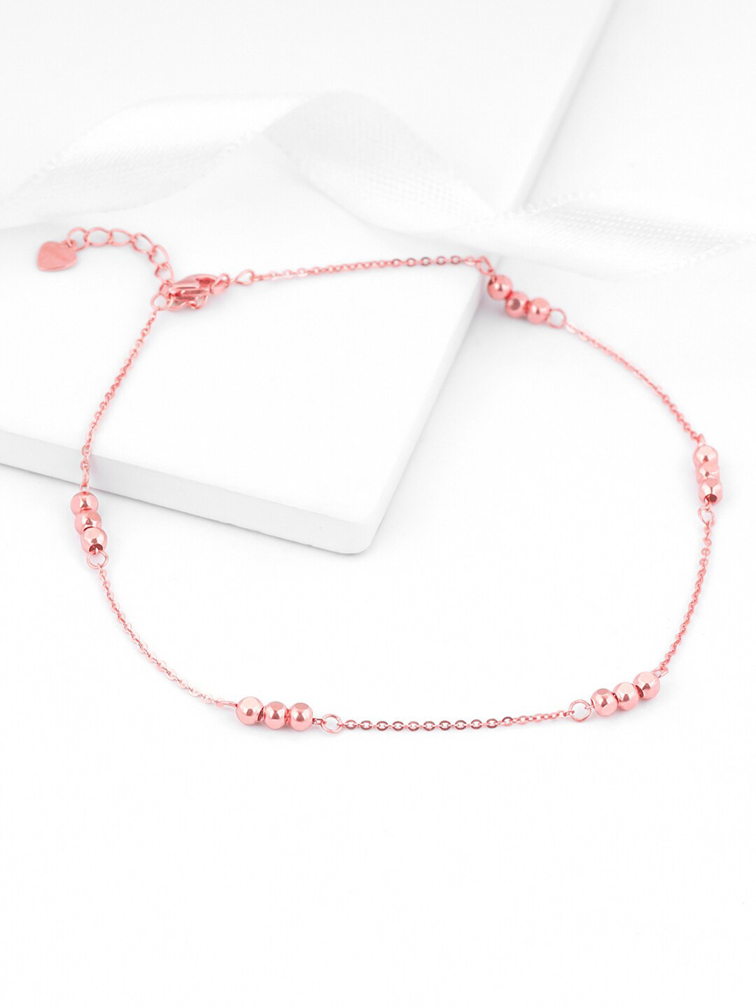 

GIVA 925 Sterling Silver Rose Gold Plated Triple Beaded Anklet