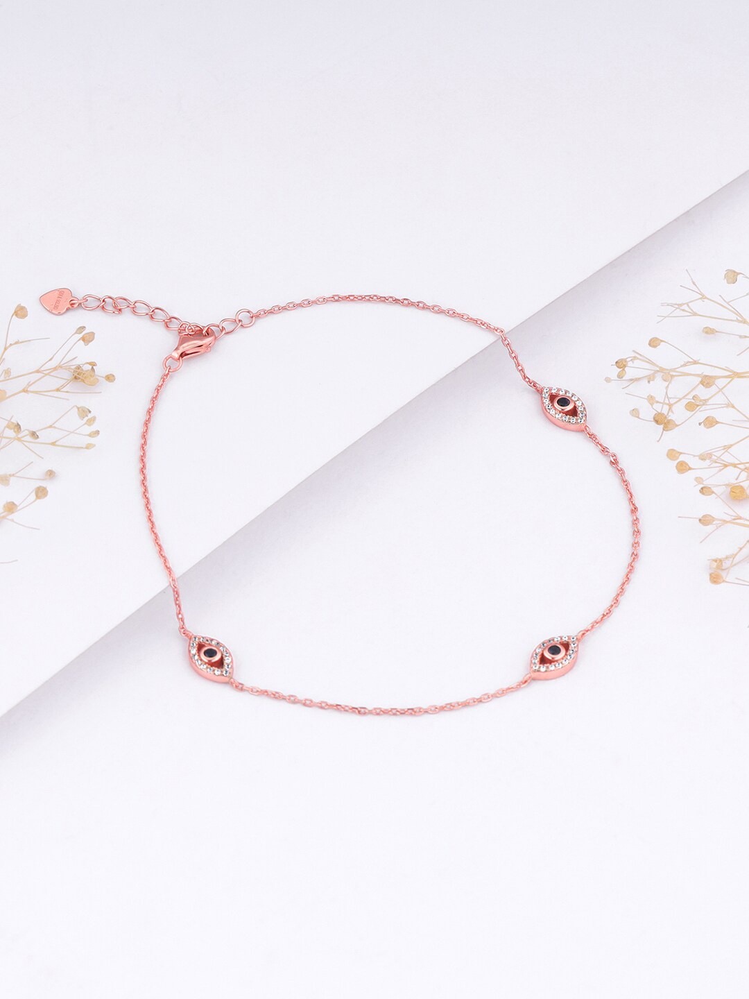 

GIVA 925 Sterling Silver Rose Gold Plated Stone Studded Anklets